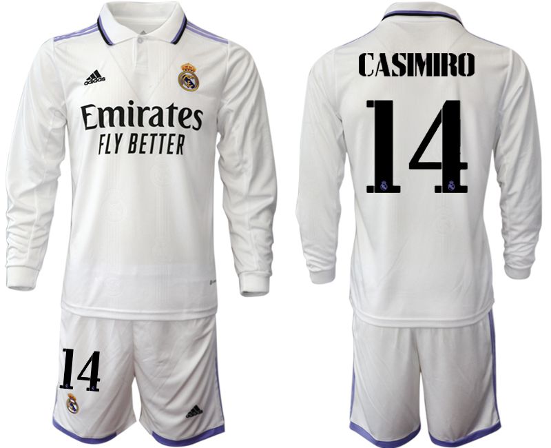 Men 2022-2023 Club Real Madrid home long sleeve white #14 Soccer Jersey->real madrid jersey->Soccer Club Jersey